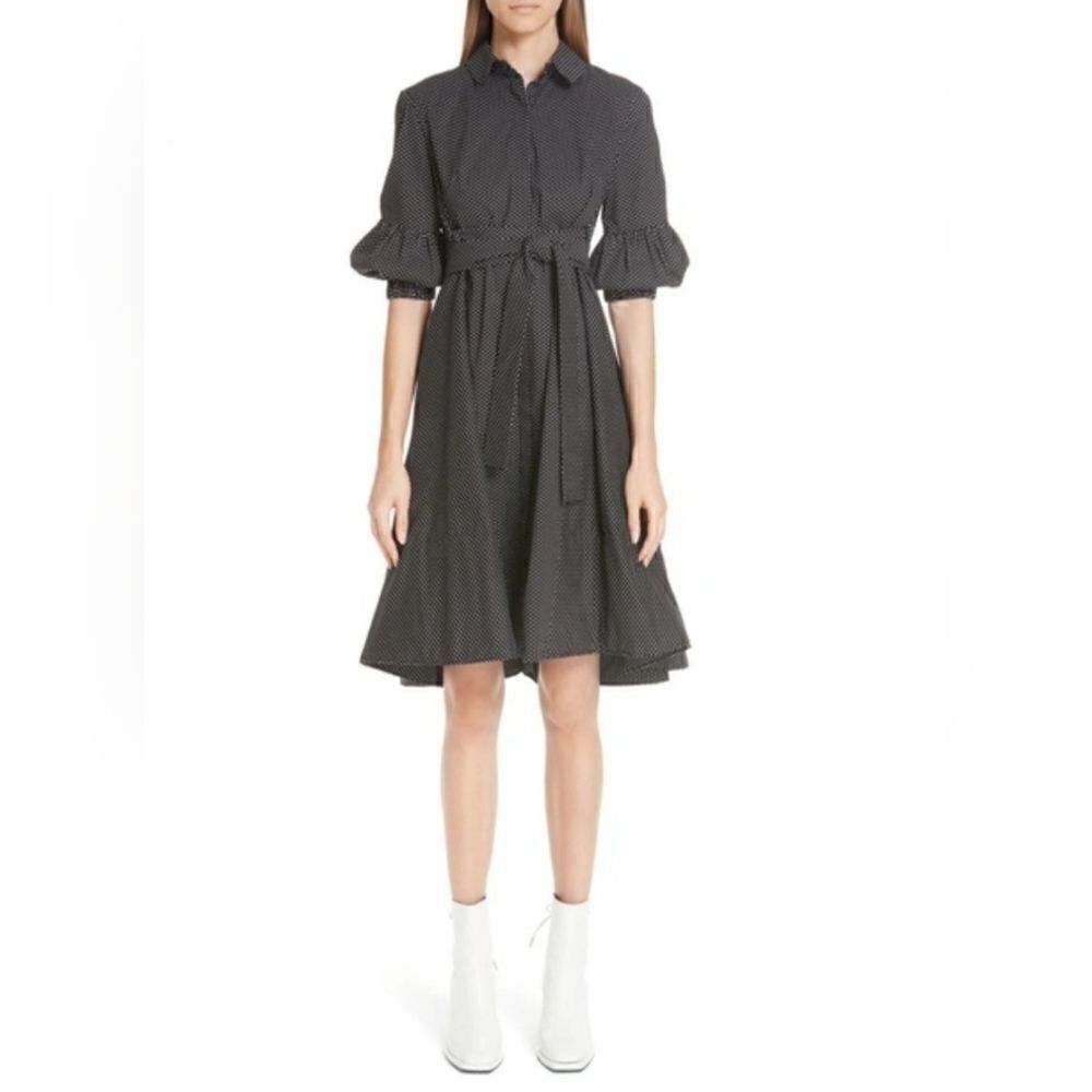PASKAL Dot Print Belted Shirtdress, Black & White| S